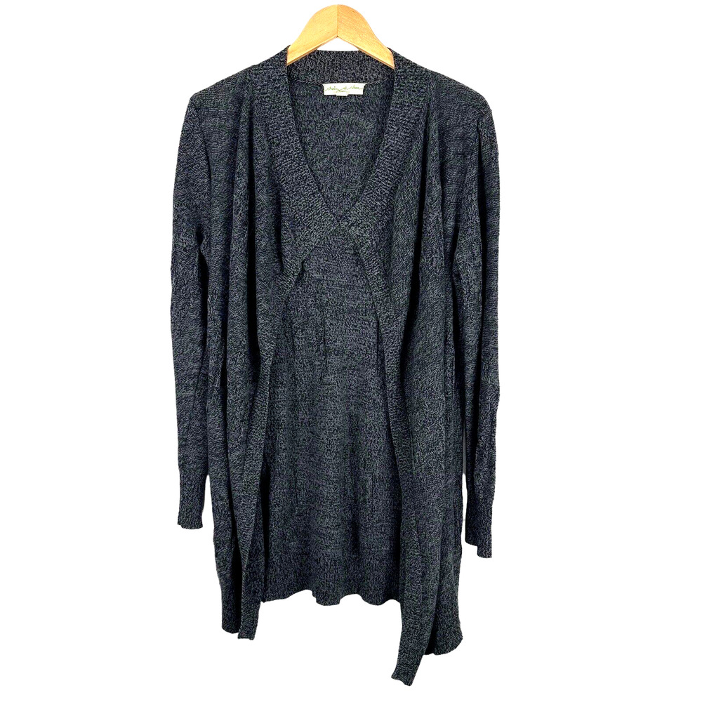 Staring at Stars Cardigan Sweater Large Long Sleeve Open Knit Marled Dark Gray